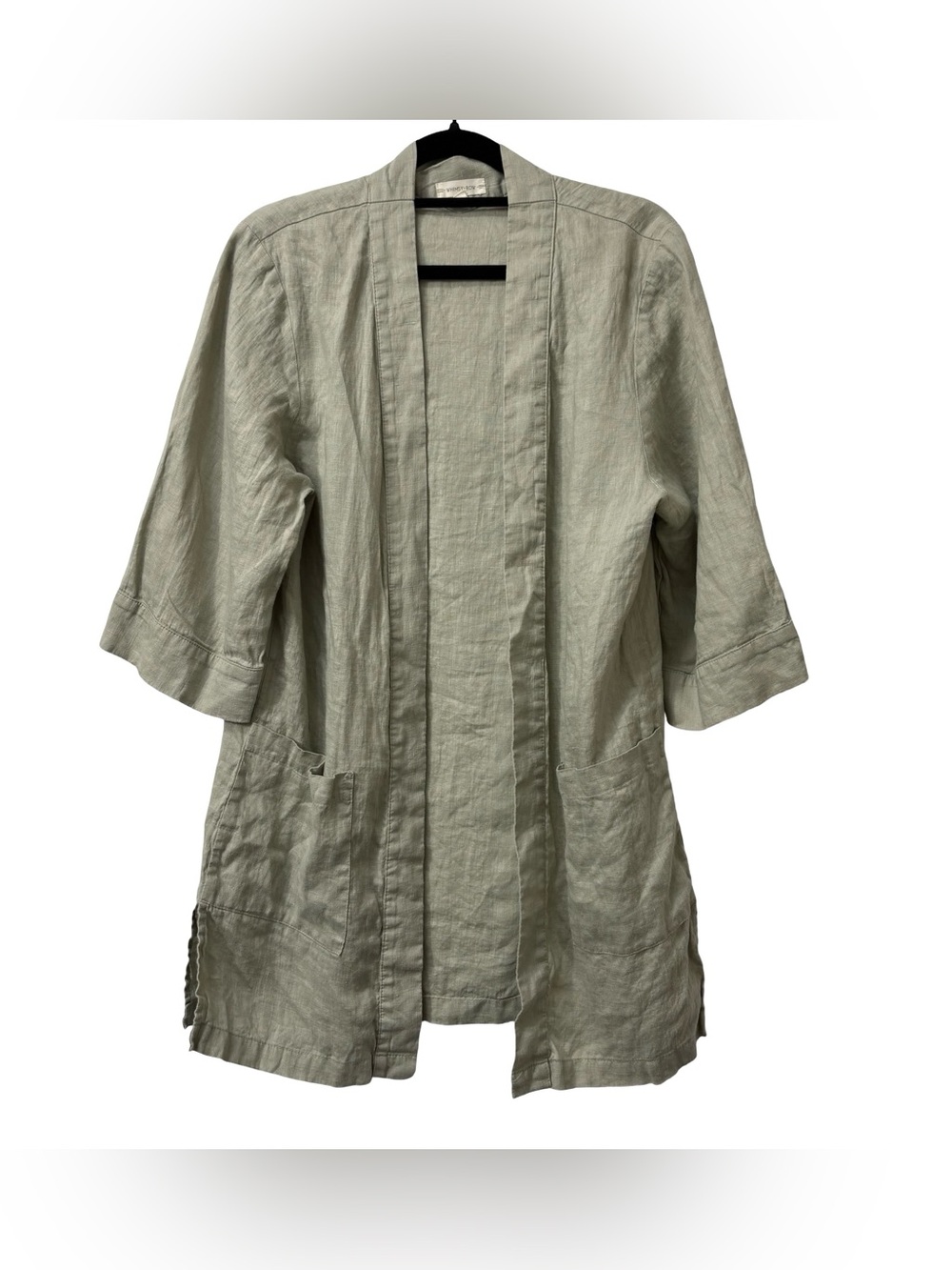 Whimsy + Row open-front linen Kimono Duster 3/4 sleeves patch pockets Size XS/S